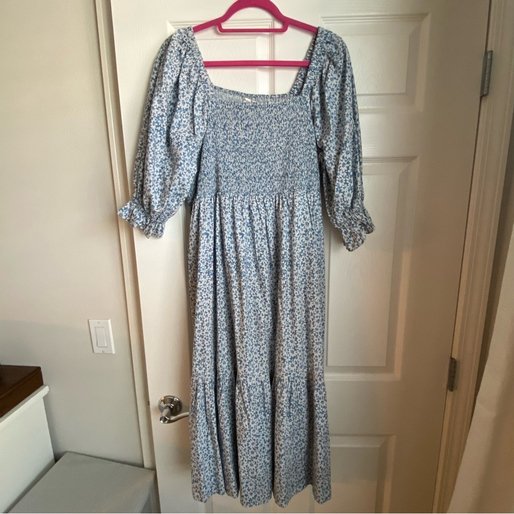 Madewell Blue Floral Smocked Maxi Dress